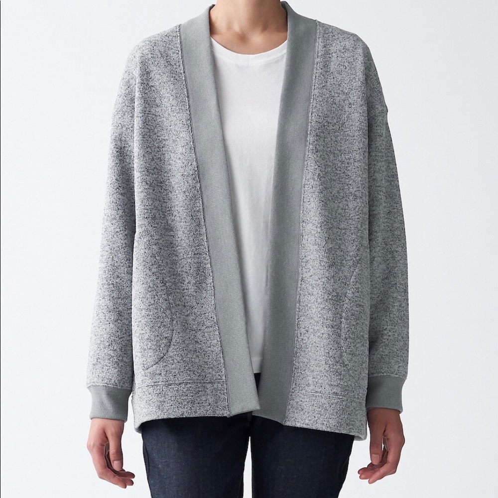 Muji Fleece Knit Wide Cardigan - Gray - XS-S